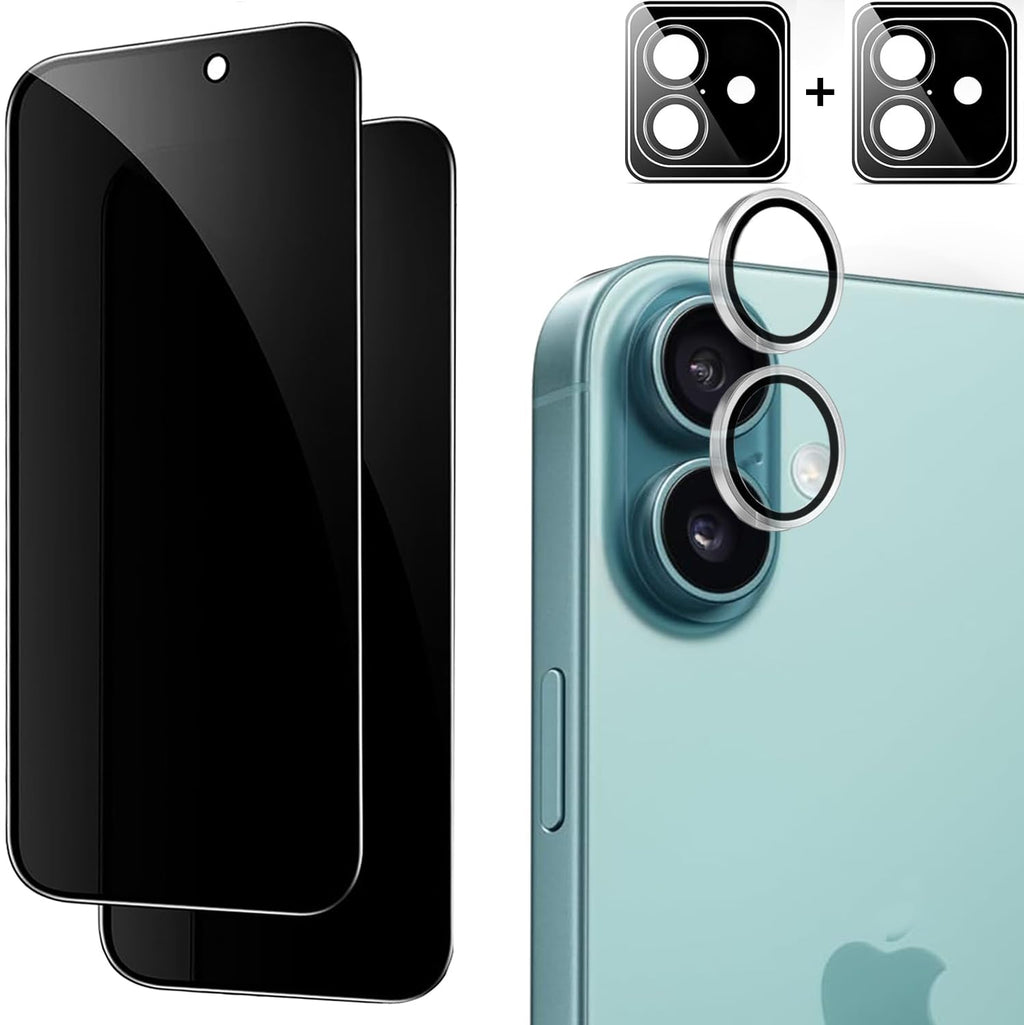 TXXO for iPhone 16 Privacy Screen Protector + Camera Lens Protector [Individual Lens + Installation Tray] 9H Anti Spy Tempered Glass Camera Screen Cover Case Friendly iphone 16 6.1 inch - 2 + 2 Pack